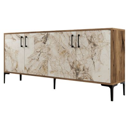 BUFFET MELAMINE ECRU MARBLE LOOK AND WALNUT 180x35x78Hcm.HM9428.02