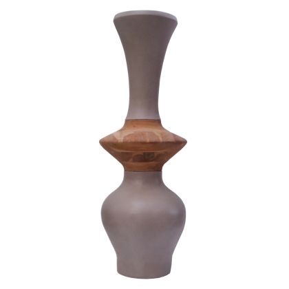 DECORATIVE FLOOR VASE NEBULA HM4660.05S FIBER CEMENT IN TAUPE--TEAK WOOD Φ45x115Hcm.