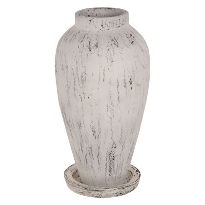 DECORATIVE FLOOR VASE WITH SAUCER-BASE LAUREL HM7938 TERRACOTTA IN WHITE PATINA Φ40x80Hcm.