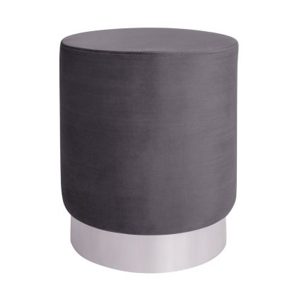 Velvet stool Levy HM8408.01 grey with silver base ''35x43cm