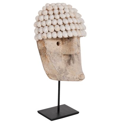 TABLE DECORATION HM4314 FACE MADE OF WOOD AND SHELLS IN BLACK METAL STAND 16x11x32Hcm.