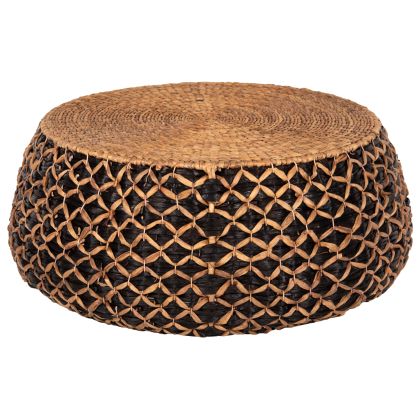 COFFEE TABLE ROUND ILION HM7868 WATER HYACINTH  IN BLACK-NATURAL COLOR Φ115x45Hcm.