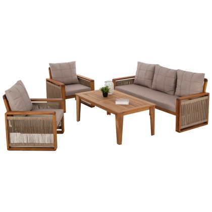 OUTDOOR SET 4PCS HM5877.01 IROKO WOOD-ROPE WALNUT-BEIGE