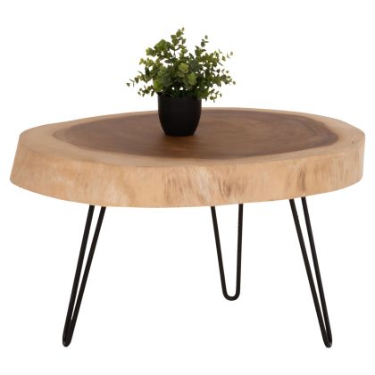COFFEE TABLE SERVON HM9912 SUAR WOOD IN NATURAL--METAL LEGS IN BLACK 76x67x44Hcm.