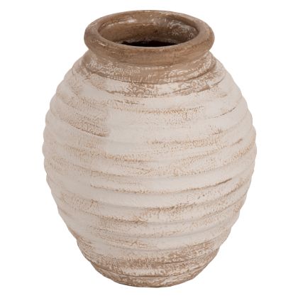 DECORATIVE FLOOR VASE PYDNA HM7939 TERRACOTTA IN ANTIQUE WHITE-BEIGE COLOR Φ25x30Hcm.