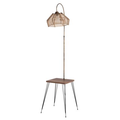 FLOOR STANDING LAMP HM7949.01 MELAMINE SIDE TABLE IN WALNUT-SAND BEIGE CAP 40x40x173Hcm.
