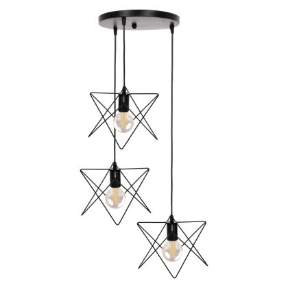 CEILING PENDANT LAMP HM4076 3-LIGHT BLACK METAL Φ23x122Hcm.