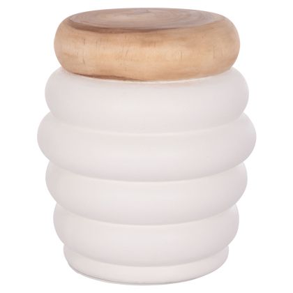 SIDE TABLE PUFFAT HM18172.02 FIBER CEMENT IN WHITE-TEAK WOOD TOP Φ45x46Hcm.