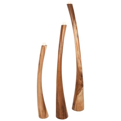FLOOR CANDLESTICKS 3PCS SET HM4277 SUAR WOOD IN NATURAL 150H-125H-100Hcm.