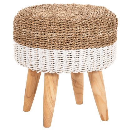 STOOL BEAM HM7827.01 TEAK WOOD AND SEAGRASS RUSH IN NATURAL & WHITE Φ42x46Hcm.