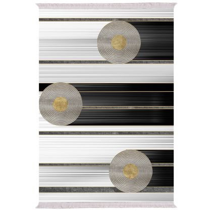 LIVING ROOM CARPET WITH FRINGES WHITE-BLACK-GOLD 80Χ150cm.HM7676.24