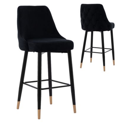 SERENITY BAR STOOL ΗΜ8519.04 BLACK VELVET WITH METAL FRAME 53x48x110 cm.