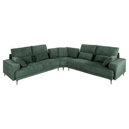 CORNER SOFA SYMMET HM3269.05 GREEN FABRIC-GLOSSY ANTHRACITE LEGS 314x314x90-102Hcm.