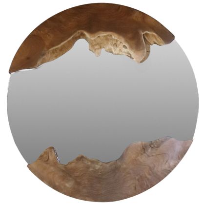 MIRROR HM99360 ROUND SOLID TEAK NATURAL COLOR Φ60x5