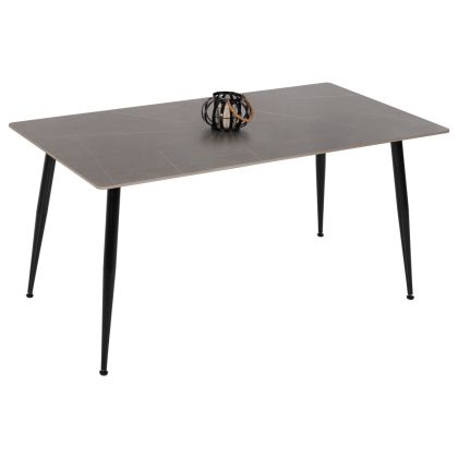 DINING TABLE TOM HM8588.01 SINTERED STONE TABLETOP IN GREY MARBLE LOOK-BLACK METAL LEGS 160x90x76Hcm.
