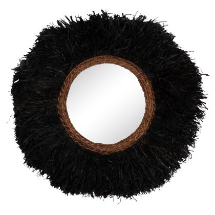 DECORATIVE ROUND WALL MIRROR BRENNO HM4713 BANANA FIBERS IN BLACK Φ80cm.