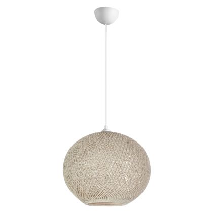 PENDANT CEILING LAMP HM7625.02 ECRU SLIGHTLY OVAL-SHAPED SPHERE, KNITTED ROPE, INDOORS