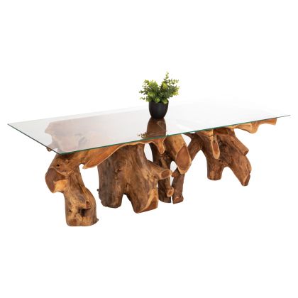LIVING ROOM TABLE TEAK ROOT TEMPERED GLASS 140X45X40Hcm.HM9396
