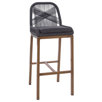 BAR STOOL ALUMINUM BEIGE AND ROPE GREY 46x53x100Hcm.HM5791.12