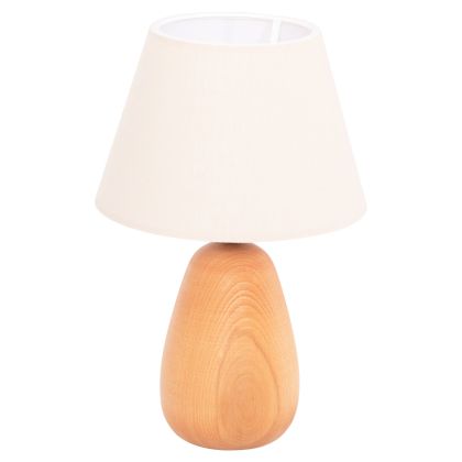 TABLE LAMP CONNI HM4710 CREAM WHITE CAP-WOODEN BASE Φ23x34Hcm.