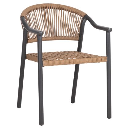 DINING ARMCHAIR KERLY HM6050.10 ALUMINUM IN DARK GREY--P.E.RATTAN IN BEIGE COLOR 54x58.5x76Hcm