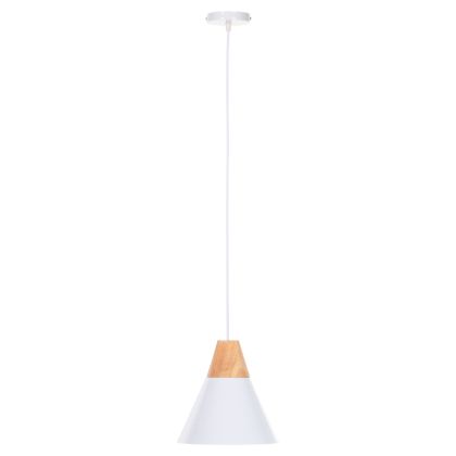 CEILING PENDANT LUMINAIRE HM4149 WHITE METAL CAP-WOOD DETAIL Φ22x115Hcm.