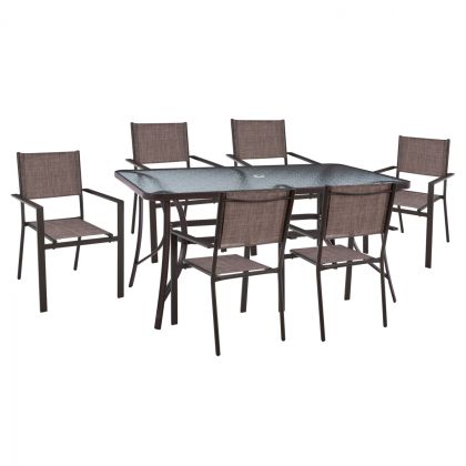 DINING SET 7 PCS TABLE 150X90 & BROWN TEXTILINE ARMCHAIR HM11485