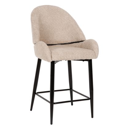 BAR STOOL MEDIUM HEIGHT HM8586.02 ECRU BOUCLE FABRIC-BLACK METAL LEGS 55x62x105H cm.