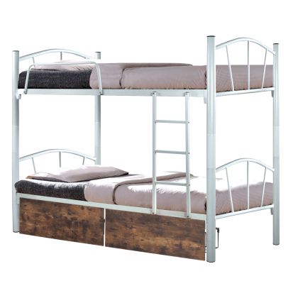 BUNK BED FLOOR HM21123 METAL IN WHITE WITH FLOOR DRAWERS BROWN 200x91.5x177.5Hcm.
