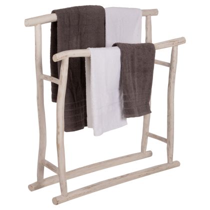 HANGER FOR TOWELS OREG HM7908 TEAK BRANCHES IN WHITE PATINA COLORING 90x28x77-91Hcm.