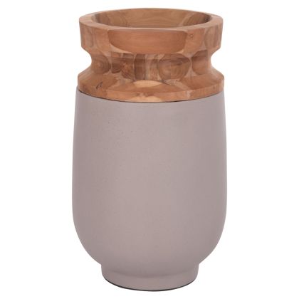 DECORATIVE FLOOR VASE LINTER HM4662.05S FIBER CEMENT IN GREY MATTE--TEAK WOOD Φ34x60Hcm.