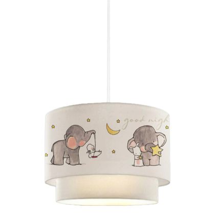 PENDANT CEILING LAMP BALOO HM7572.01 KIDS’ ROOM DOUBLE DRUM SHADE WITH ELEPHANT FIGURES- WHITE