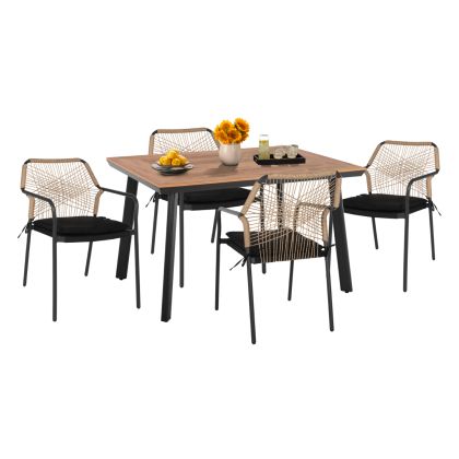 OUTDOOR DINING SET HM11867 5PCS ANTHRACITE ALUMINUM AND BEIGE RATTAN
