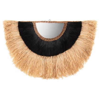 WALL MIRROR SEMI-CIRCLE WITH SISAL & ABACA FIBERS IN NATURAL-BLACK COLOR 85x3x50Hcm.HM7799