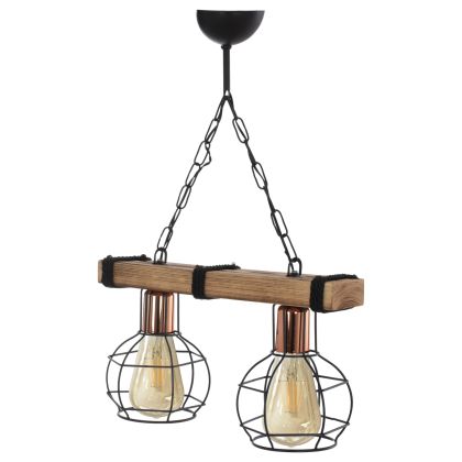 CEILING PENDANT 2-LIGHT WITH WOOD AND METAL GRIDS 40x16x63Hcm.HM7681.01