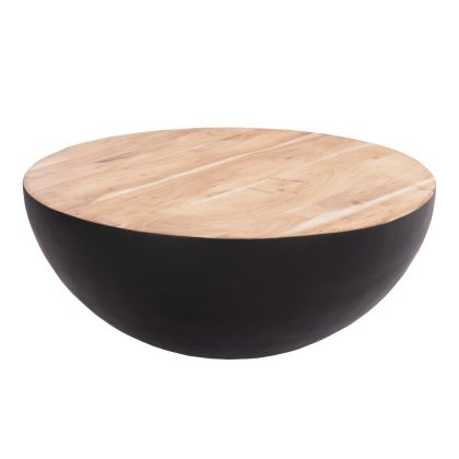 DECOR ROUND COFFEE TABLE BOWL HM8717.21 BLACK WITH ACACIA WOOD TOP Φ90X37.5Hcm.
