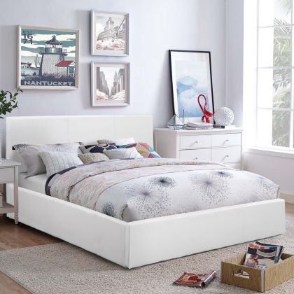 HM554.01 Bed Bobbi, PU white, storage space, 150x200cm