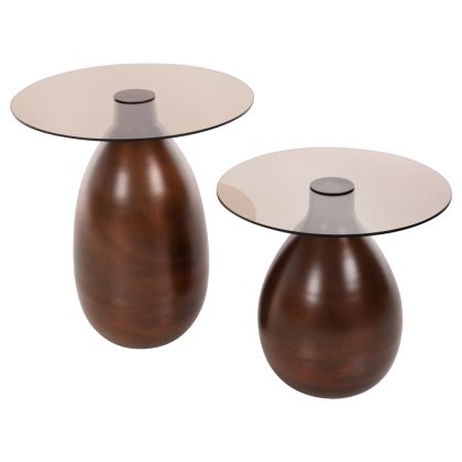 SIDE TABLES 2PCS REGEN HM9666 METAL IN COPPER-GLASS TOP Φ44 & Φ40 cm.