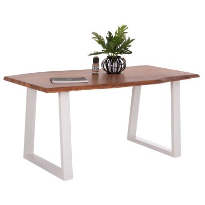 DINING TABLE MONTANA HM8336.12 ACACIA WOOD-4cm TOP THICKNESS--WHITE LEGS 160x90x77Hcm.