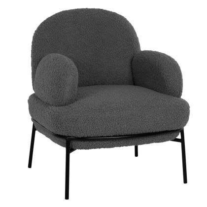 КРЕСЛО AGNES HM9525.21 СИВ ПЛАТ ОТ БУКЛЕ-ЧЕРНИ МЕТАЛНИ КРАКА 74x71x83Hcm.