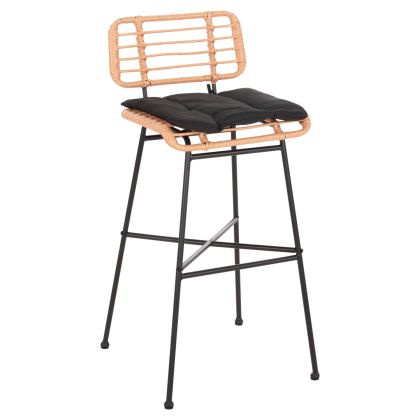 BAR STOOL HIGH SEAT ALLEGRA HM5708.11 METAL&CUSHION IN BLACK-BEIGE WICKER 48x49x99,5Hcm.