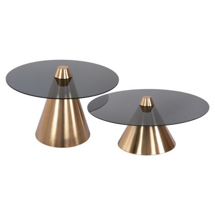 COFFEE TABLES 2PCS REBEN HM9919 METAL IN GOLD-BLACK GLASS TOP Φ80 & Φ60 cm.