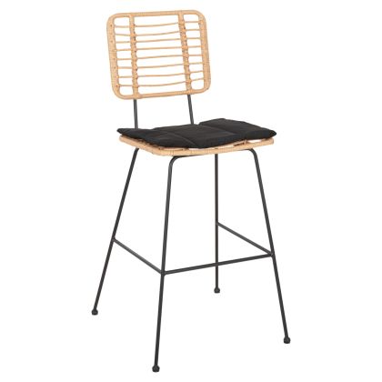 BAR STOOL ALLEGRA HM5455.11 METAL&CUSHION BLACK-WICKER BEIGE 56x59x116.5Hcm.