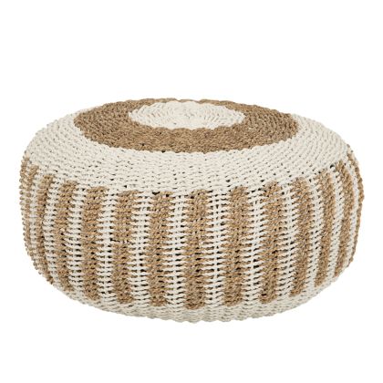 STOOL POUF SARONI HM7851.01 SEAGRASS IN NATURAL-WHITE COLOR Φ60x35Hcm.