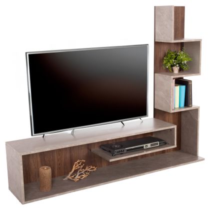 TV FURNITURE COMBO EDELIE HM8908.14 MELAMINE IN GREYISH STONE TEXTURE-NATURAL 150x29.5x120H cm.