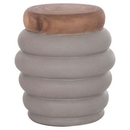 SIDE TABLE PUFFAT HM18172.03 FIBER CEMENT IN GREY-TEAK WOOD TOP Φ45x46Hcm.