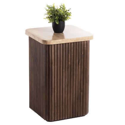 SIDE TABLE SQUARE GLADYS HM9713 SOLID MANGO WOOD-WHITE TRAVERTINE 40x40x60Hcm.