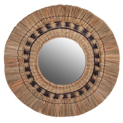 WALL MIRROR ROUND HM7834 KNITTED MENDONG GRASS FRAME IN BLACK&NATURAL COLOR Φ70cm.