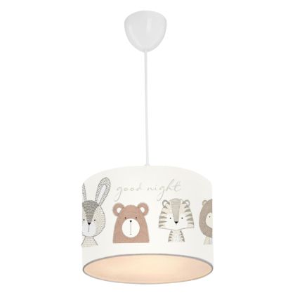 KID'S ROOM CEILING PENDANT LAMP FB97576.01 CYLINDRICAL CAP FABRIC WHITE WITH CUTE ANIMAL FIGURES Φ24x70cm