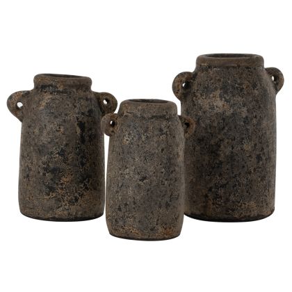 DECOR VASES 3PCS HM7710 ANTIQUE GREY TERRACOTTA